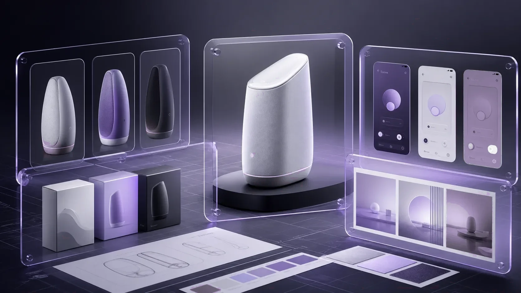 Product silhouette, interface screens, packaging forms, and visual variants protected by design frames.